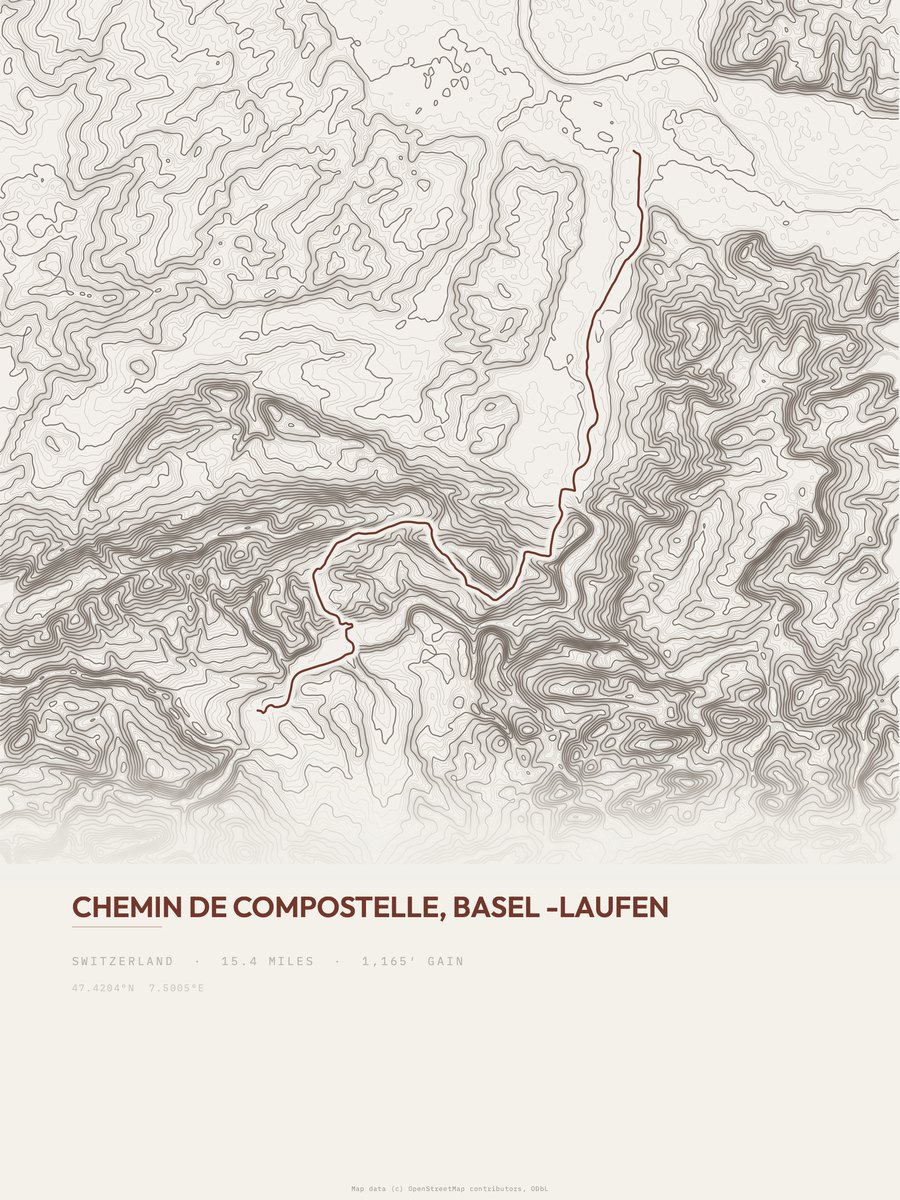 Chemin de Compostelle topographic trail print