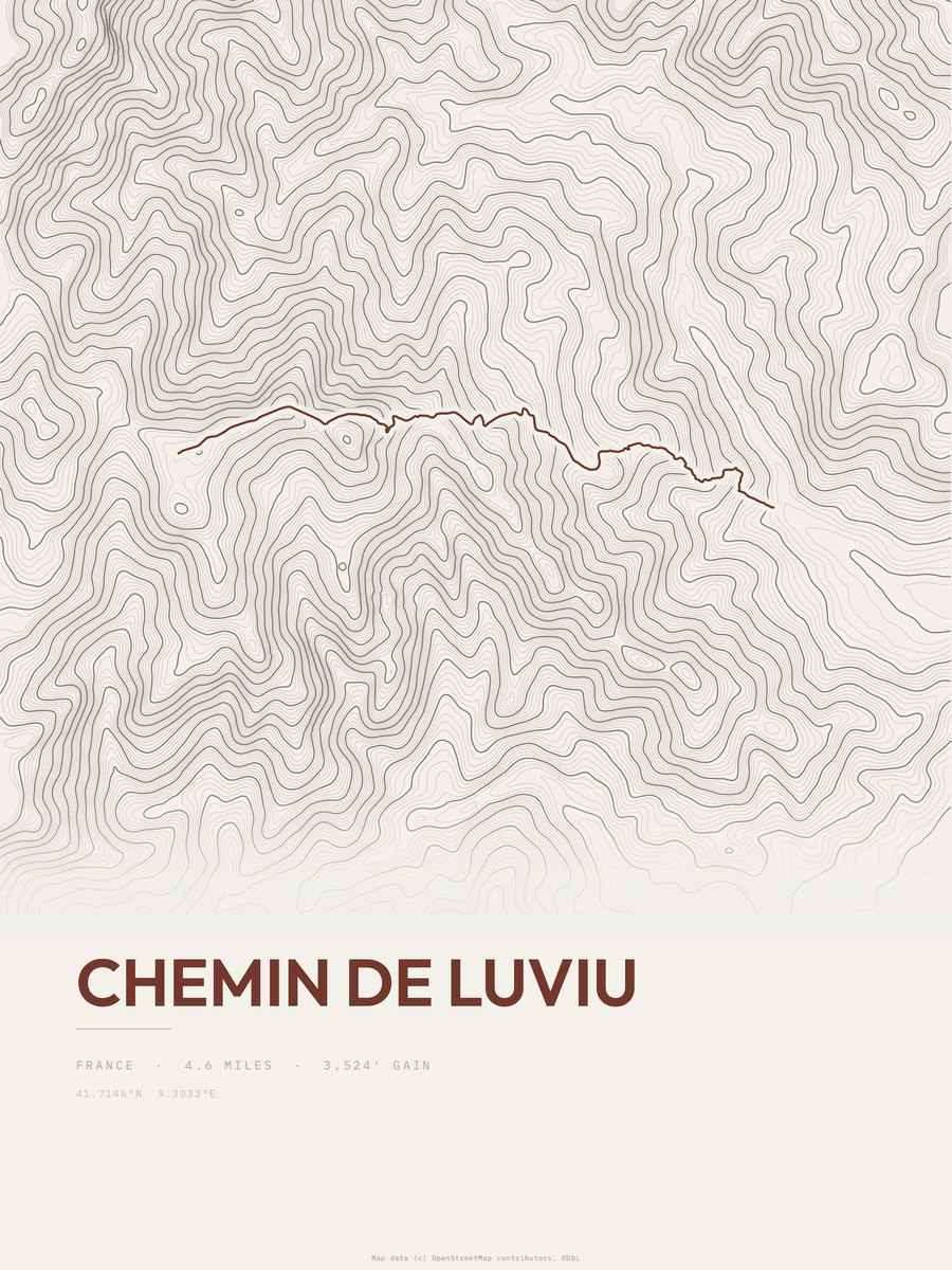 Chemin de Luviu topographic trail print