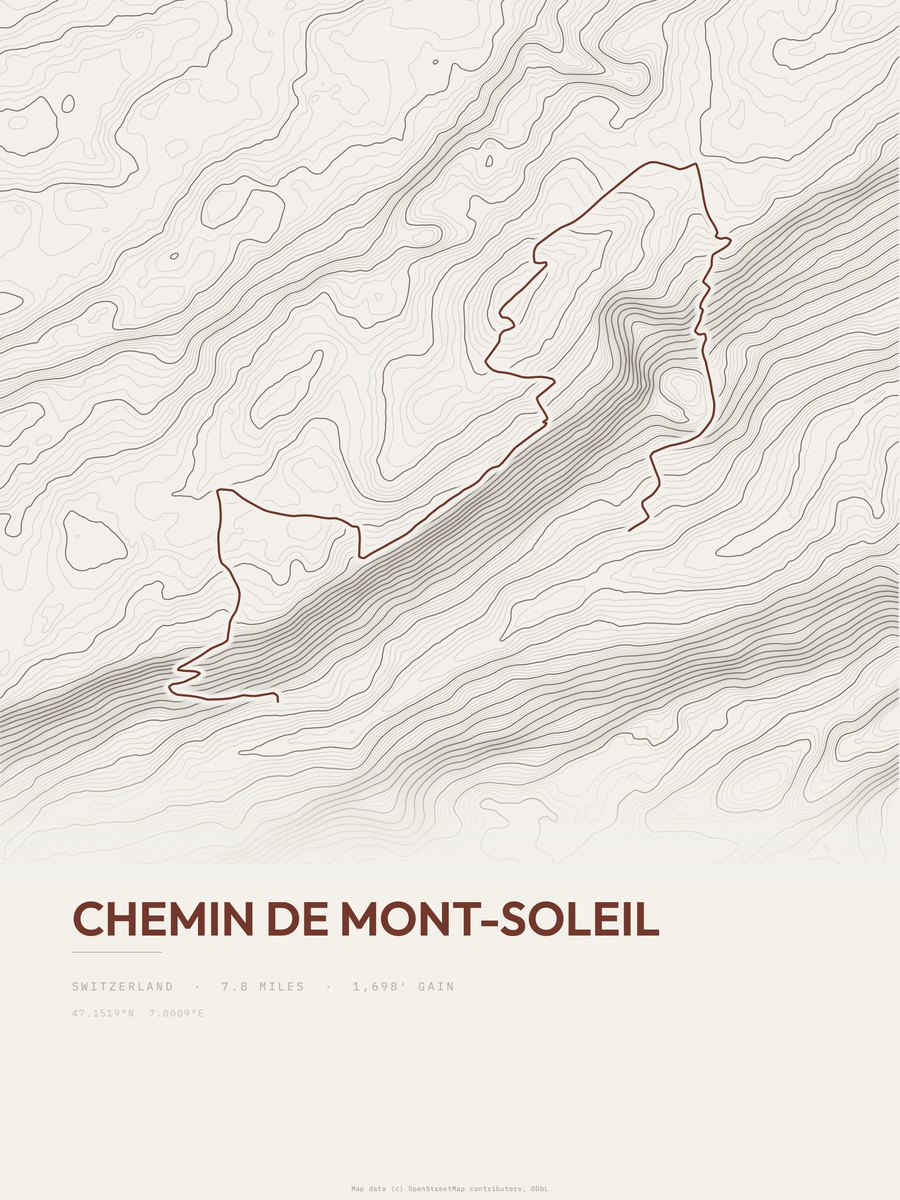 Chemin de Mont-Soleil Topographic print