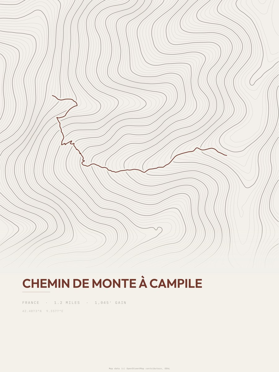Chemin de Monte à Campile topographic trail print