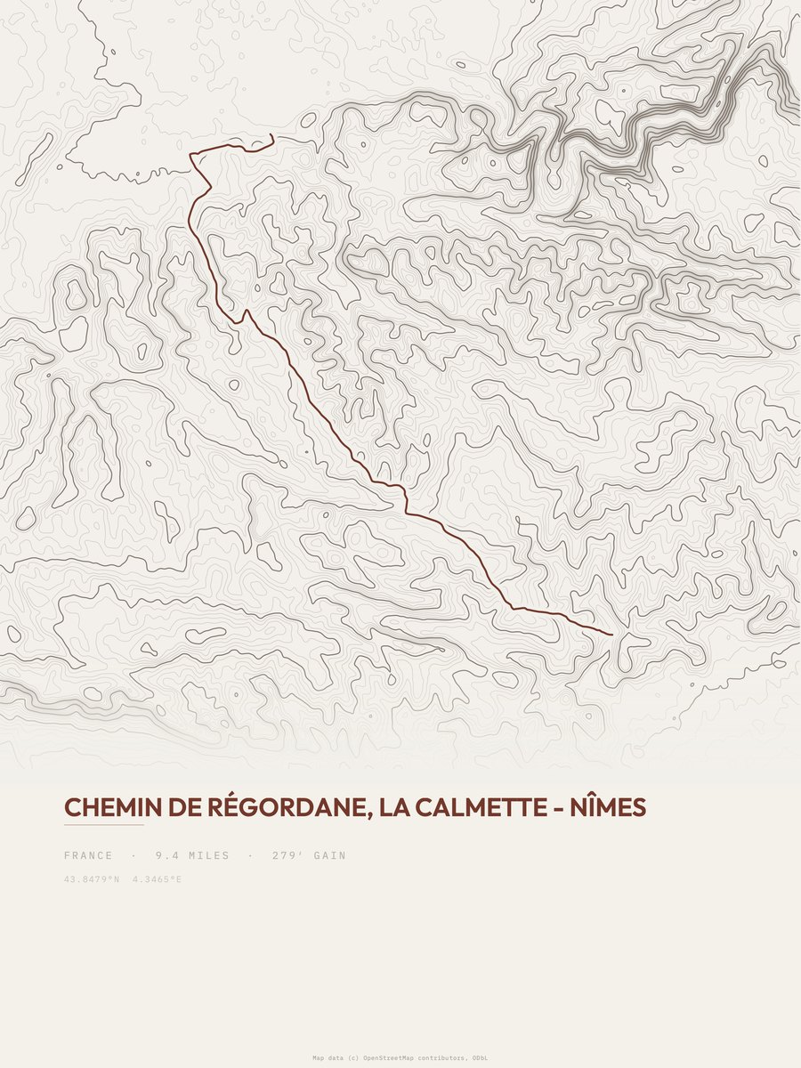 Chemin de Régordane topographic trail print
