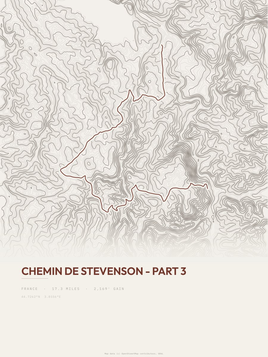 Chemin de Stevenson topographic trail print