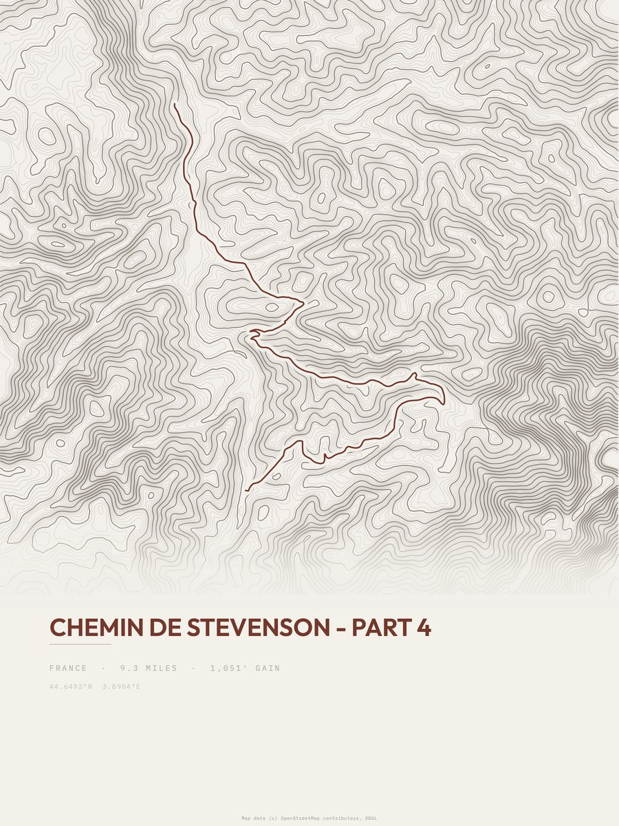Chemin de Stevenson topographic trail print