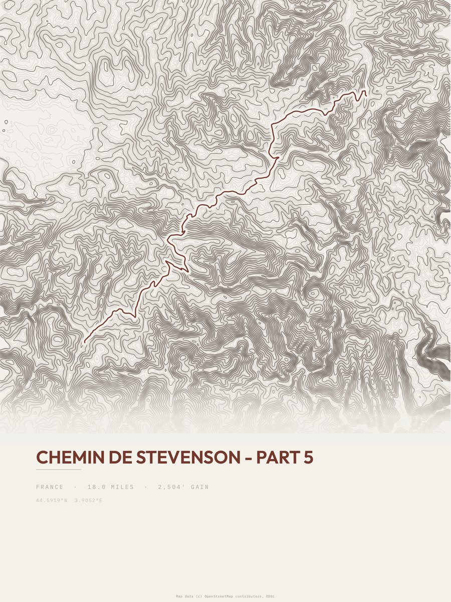 Chemin de Stevenson topographic trail print