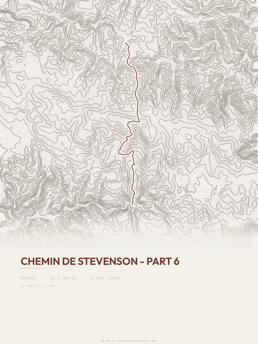 Chemin de Stevenson topographic trail print