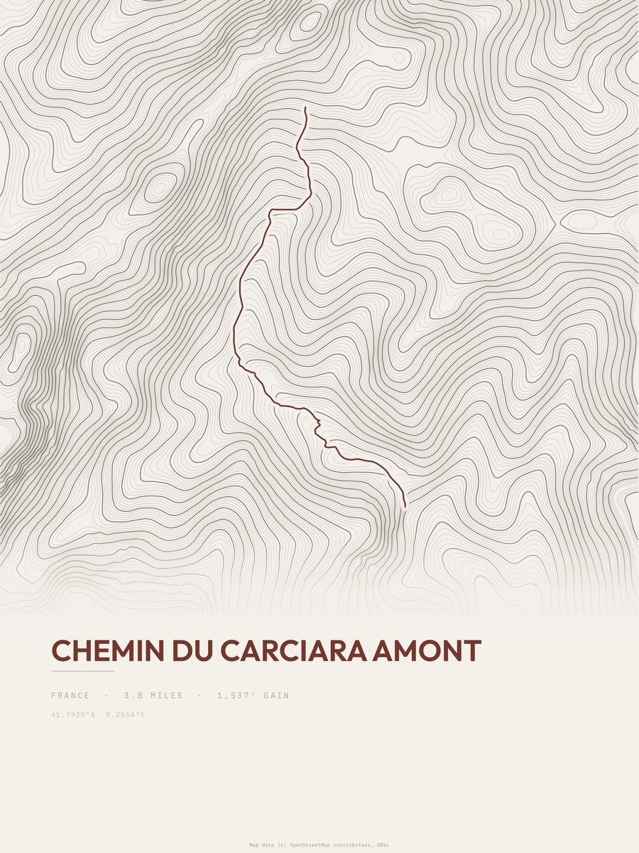 Chemin du Carciara amont topographic trail print