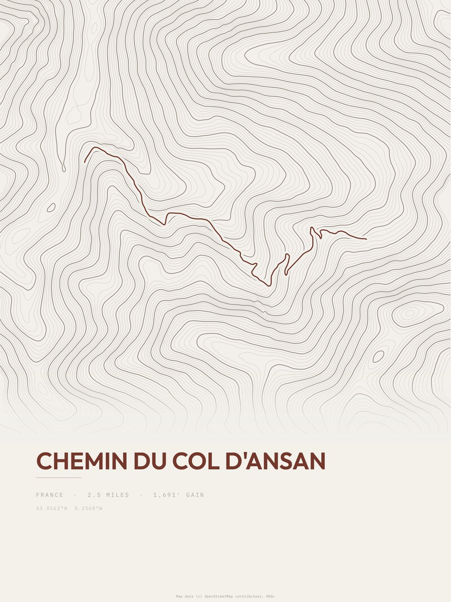 Chemin du Col d'Ansan Topographic print