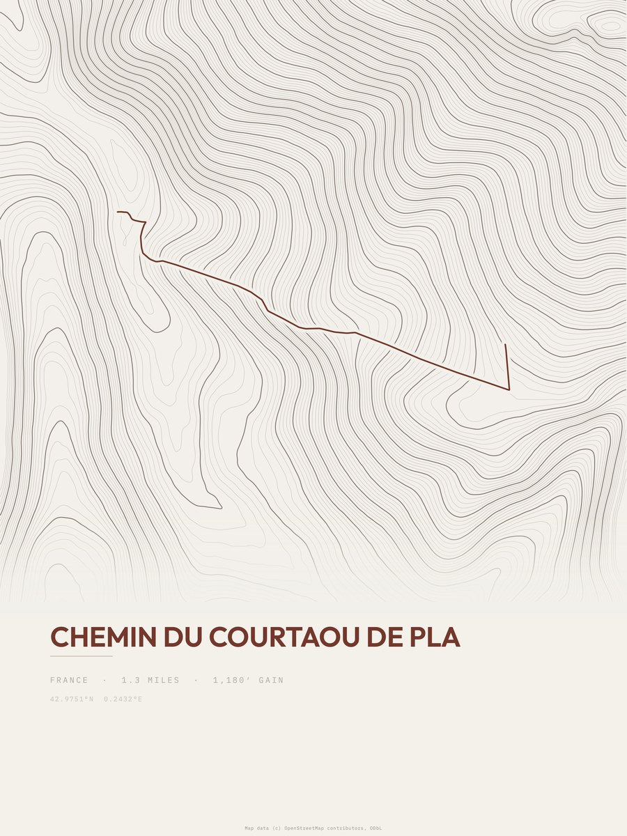 Chemin du Courtaou de Pla Topographic print