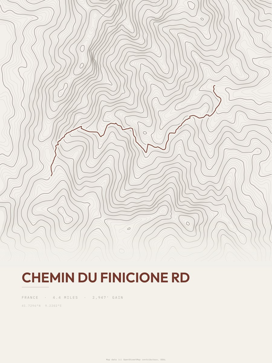 Chemin du Finicione RD topographic trail print