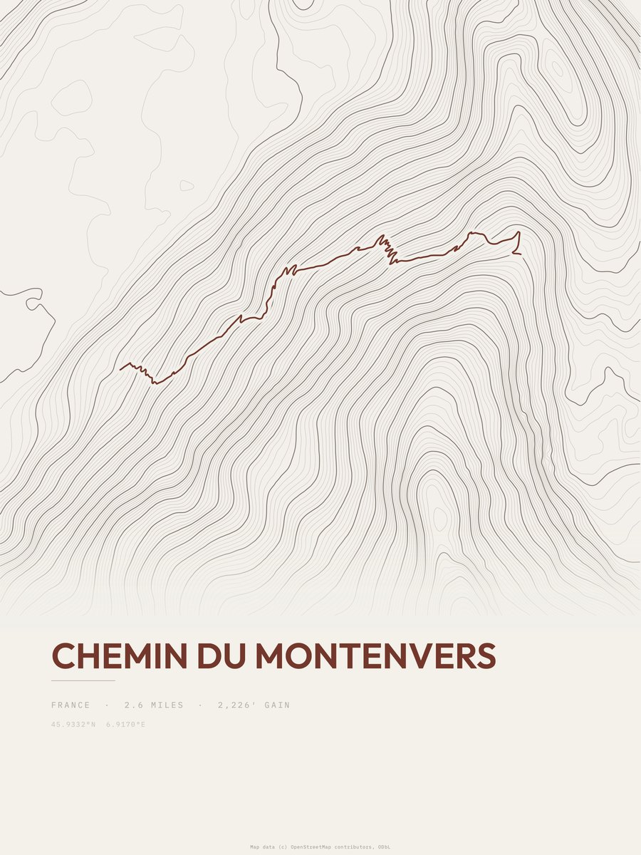Chemin du Montenvers topographic trail print