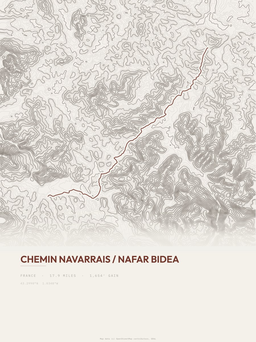 Chemin navarrais topographic trail print