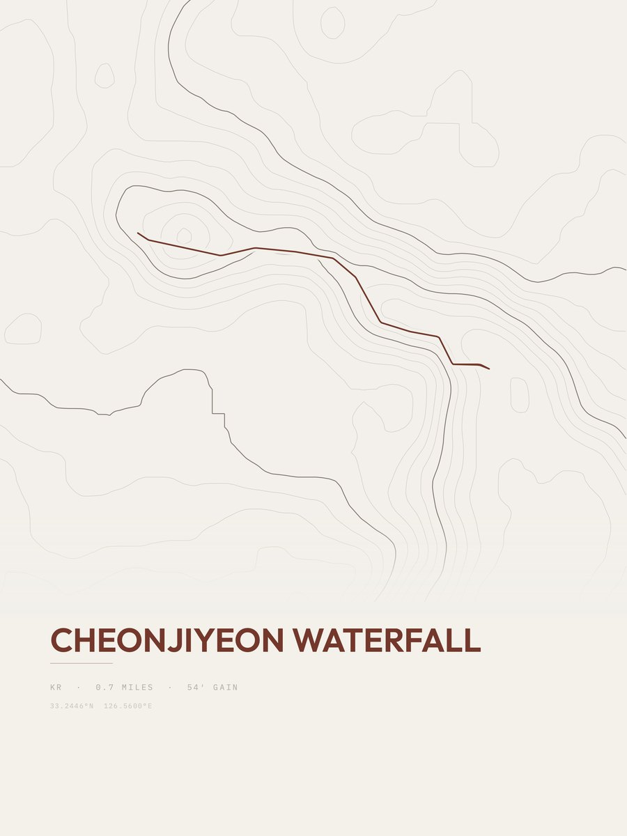 Cheonjiyeon Waterfall topographic trail print