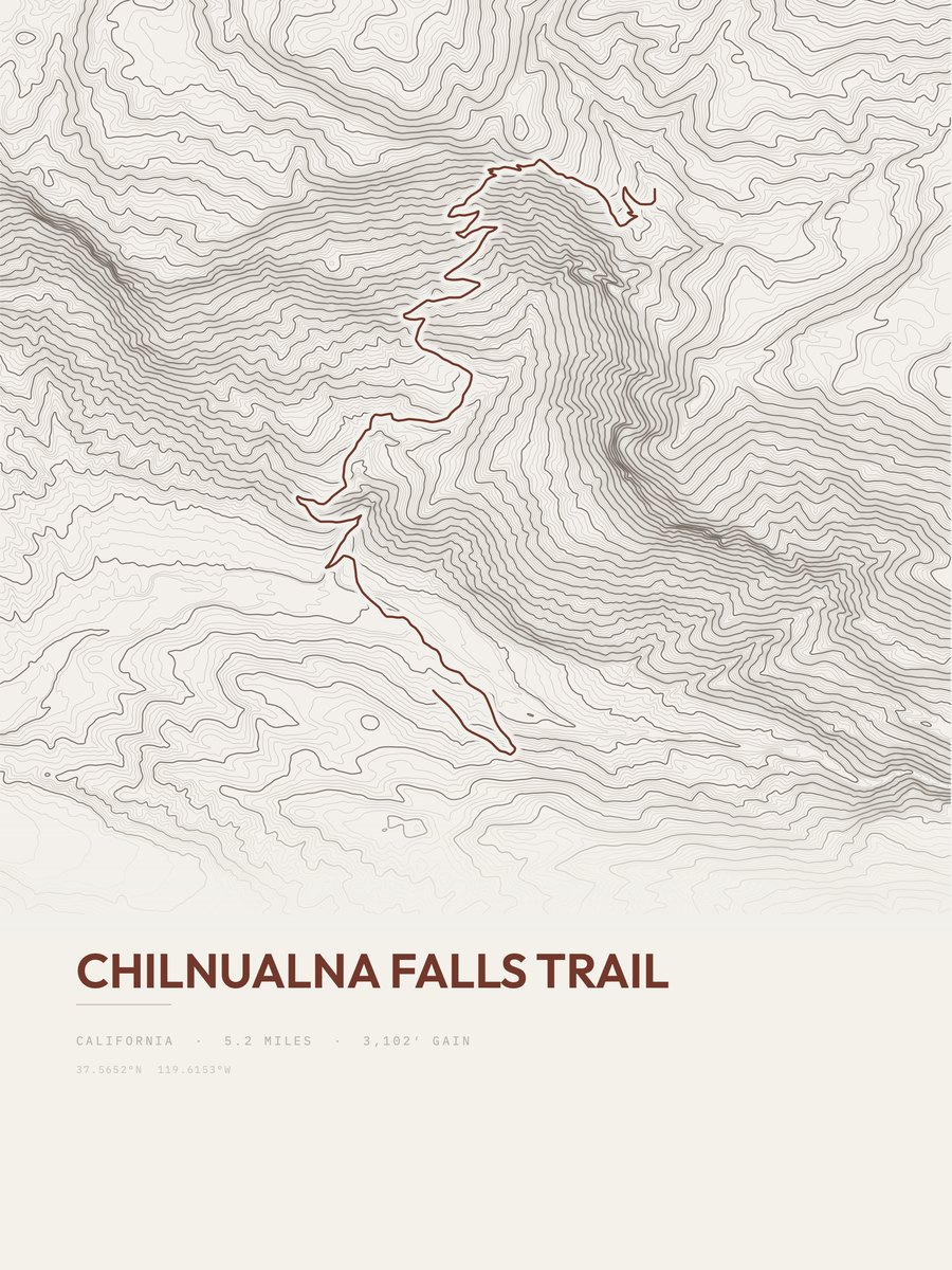 Chilnualna Falls Trail Topographic print
