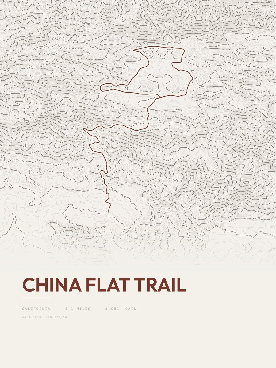 China Flat Trail Topographic print