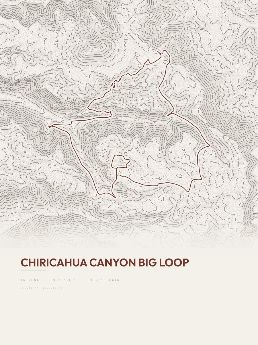 Chiricahua Canyon Big Loop Topographic print