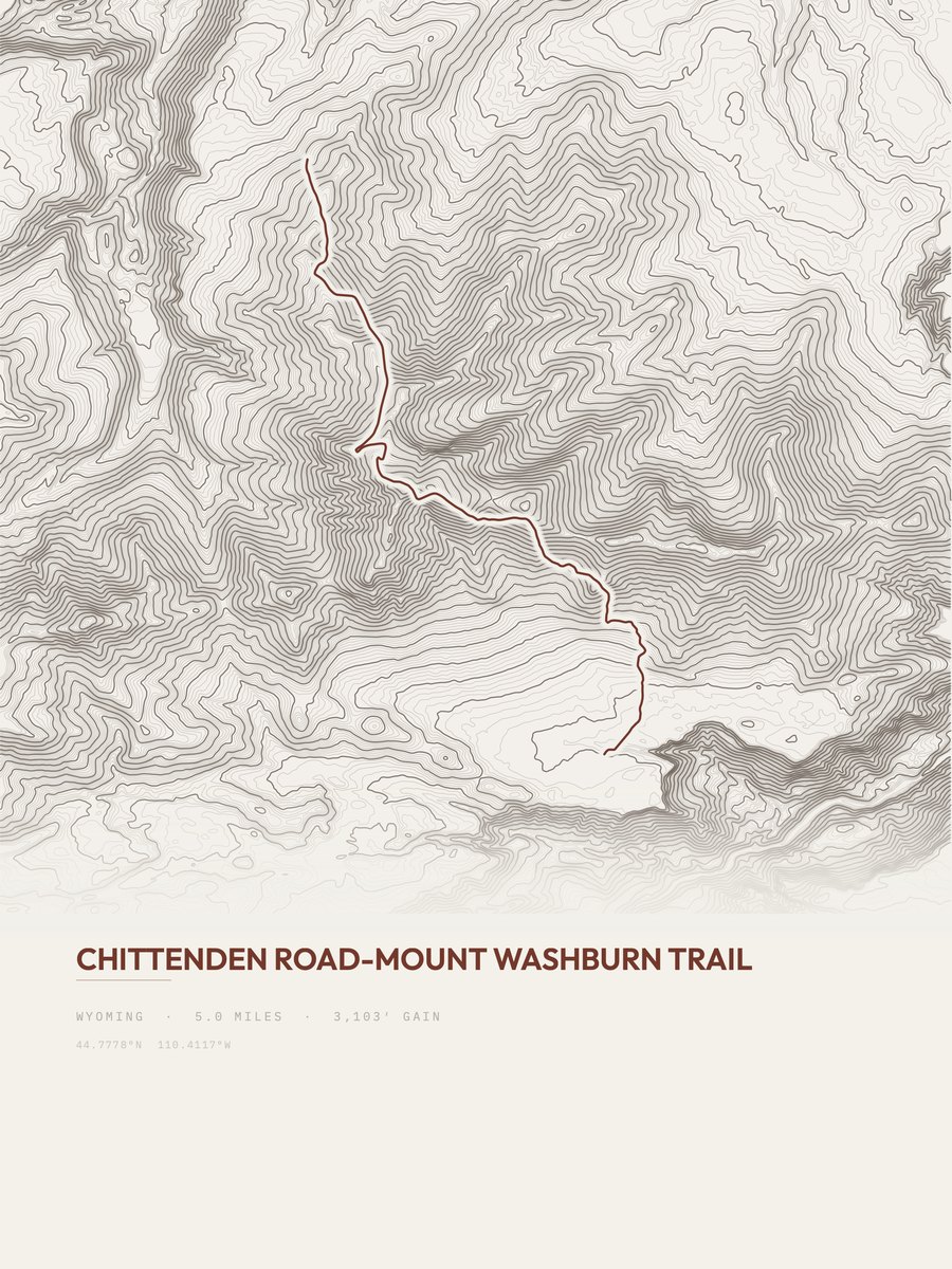 Mount Washburn Trail topographic trail print