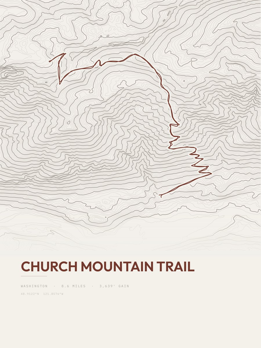 Church Mountain Trail topographic trail print