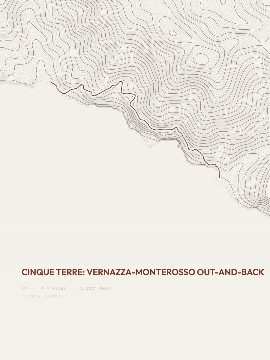 Cinque Terre topographic trail print