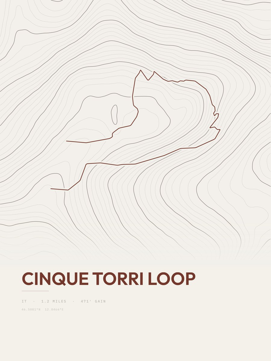 Cinque Torri Loop topographic trail print