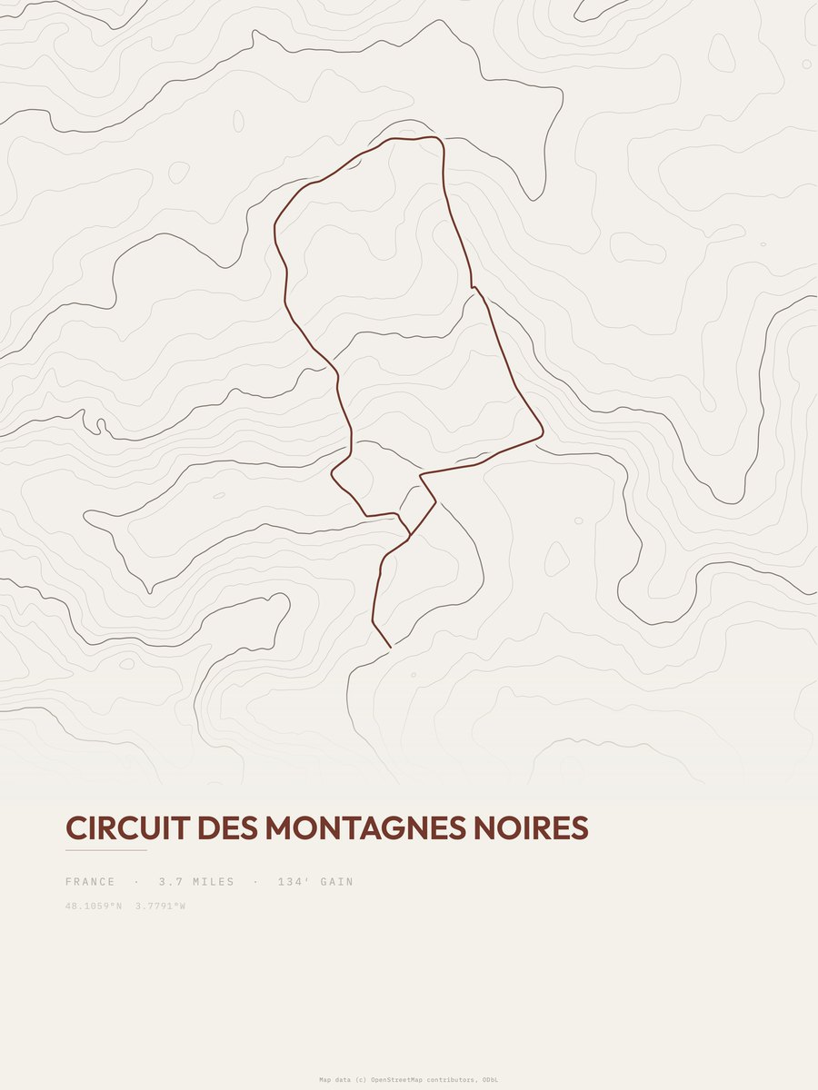 Circuit des Montagnes Noires topographic trail print