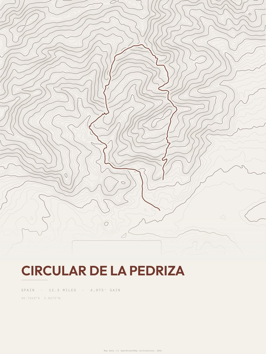 Circular de la Pedriza topographic trail print