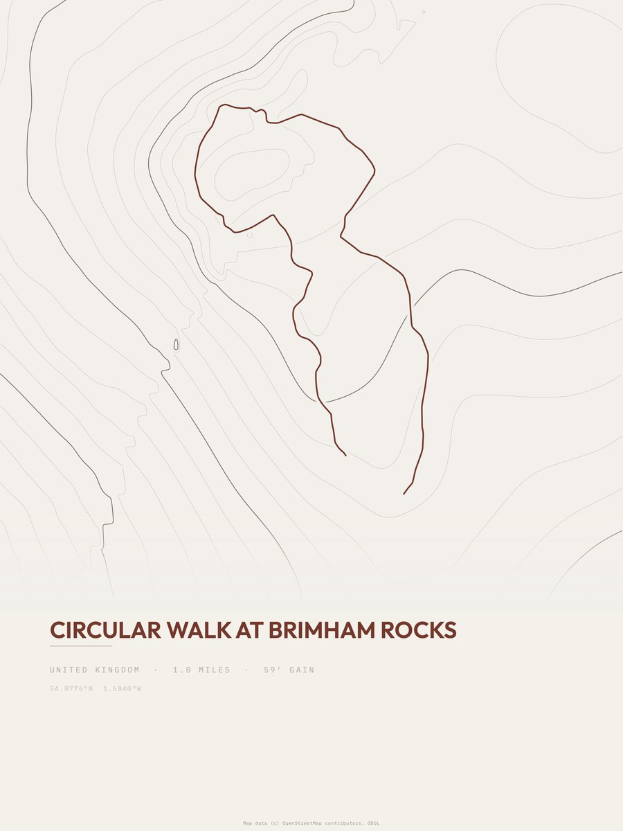 Circular Walk at Brimham Rocks topographic trail print