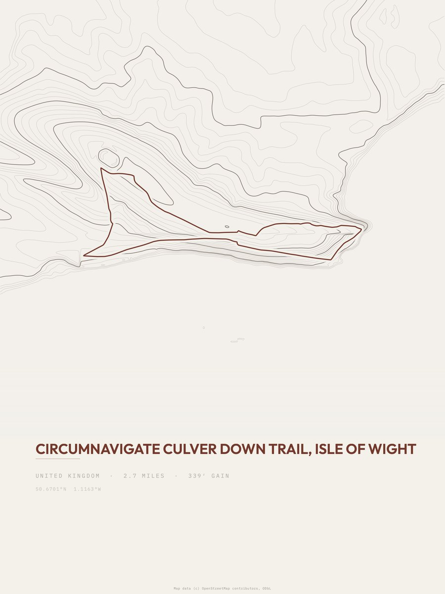 Circumnavigate Culver Down Trail Topographic print