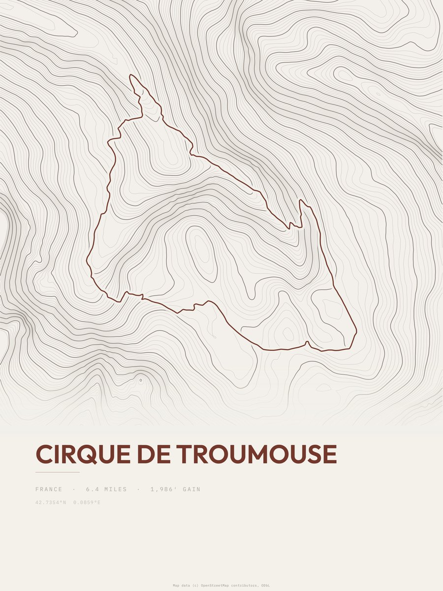 Cirque de Troumouse topographic trail print