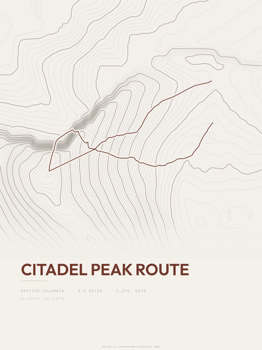 Citadel Peak Route Topographic print