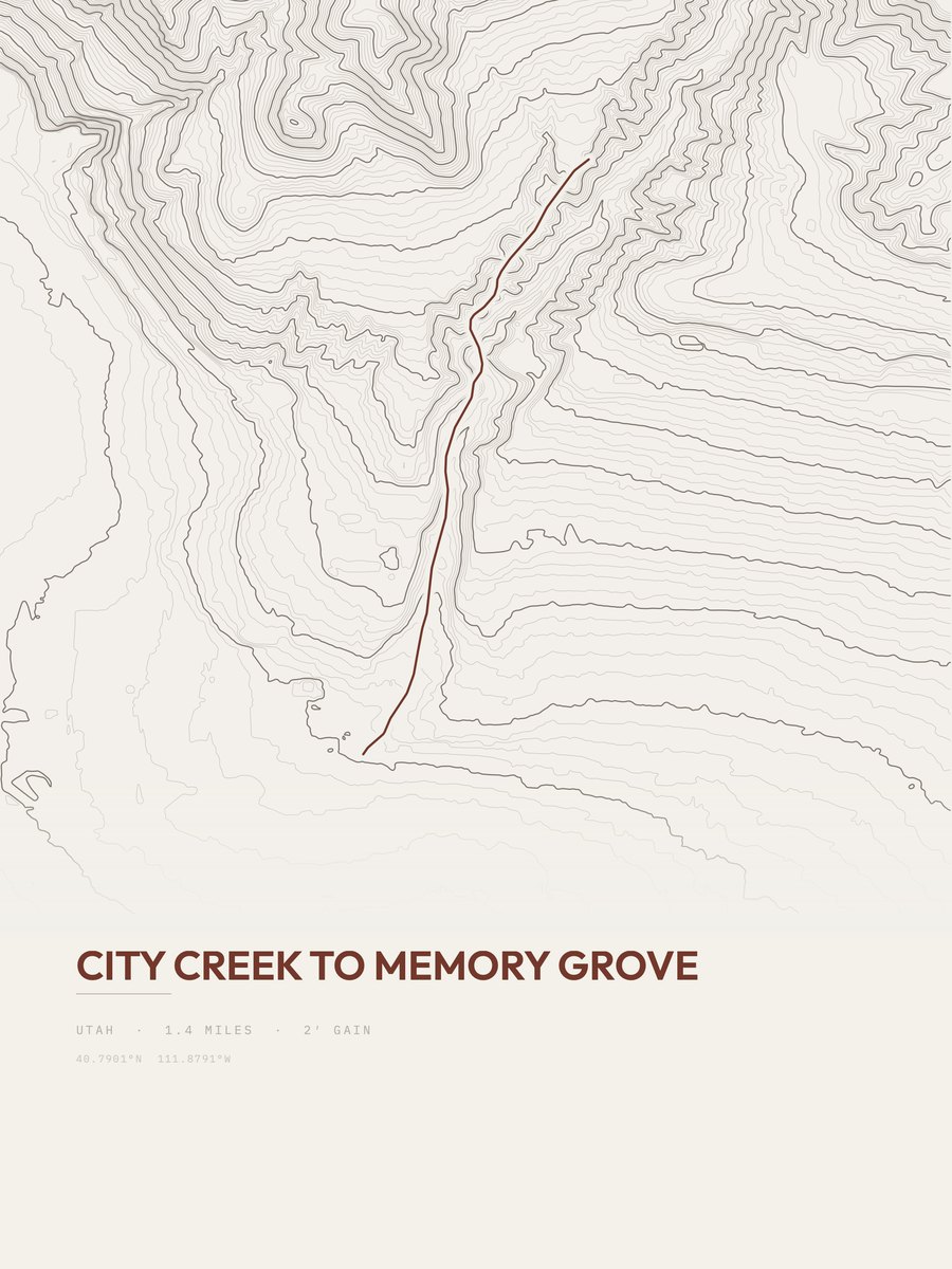 City Creek to Memory Grove topographic trail print