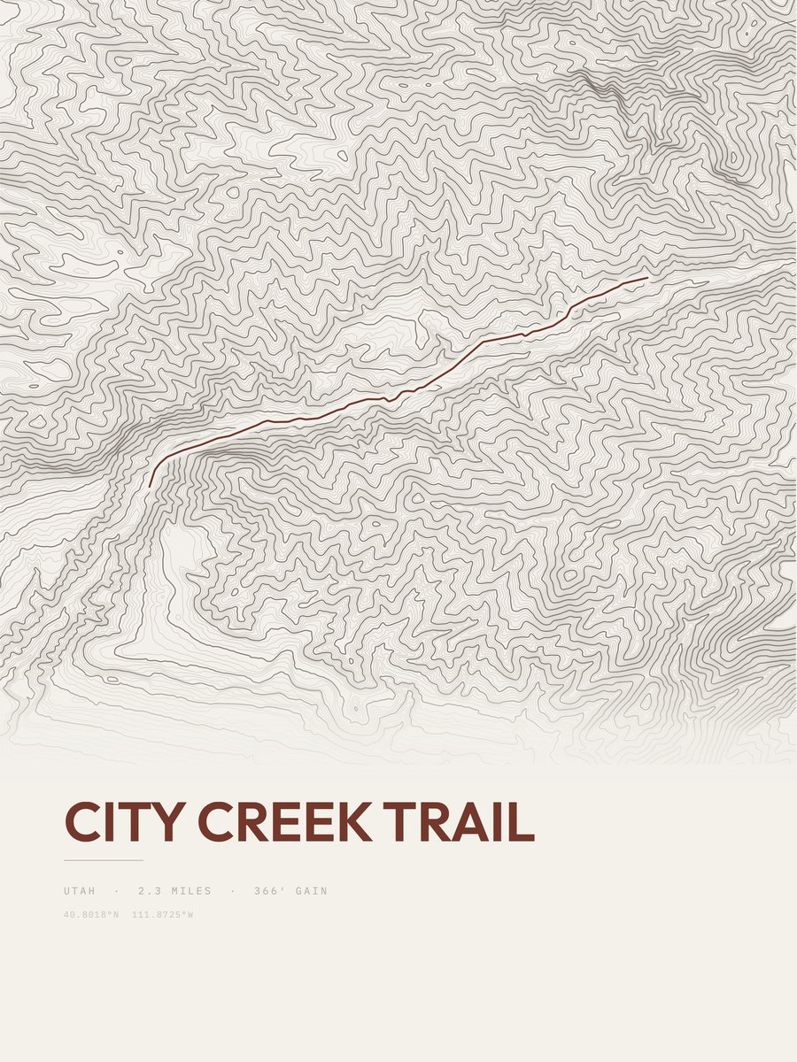 City Creek Trail topographic trail print