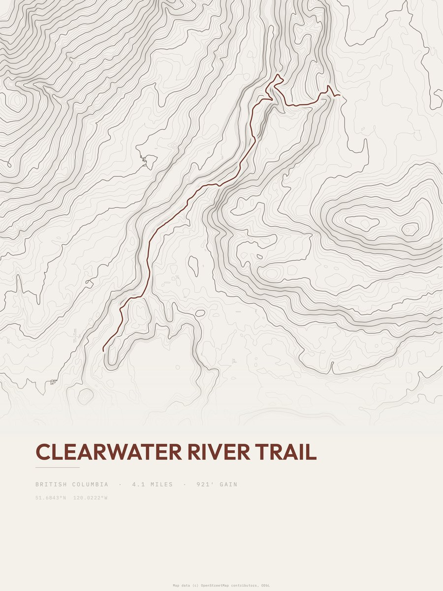 Clearwater River Trail Topographic print