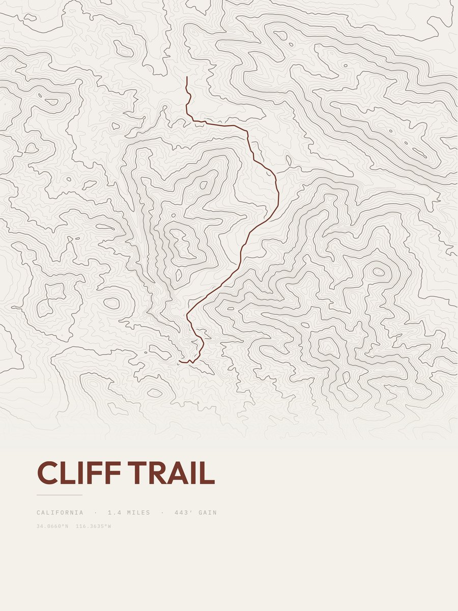 Cliff Trail topographic trail print