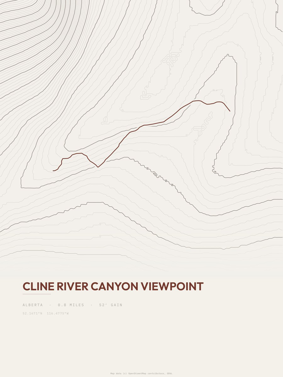 Cline River Canyon Viewpoint topographic trail print