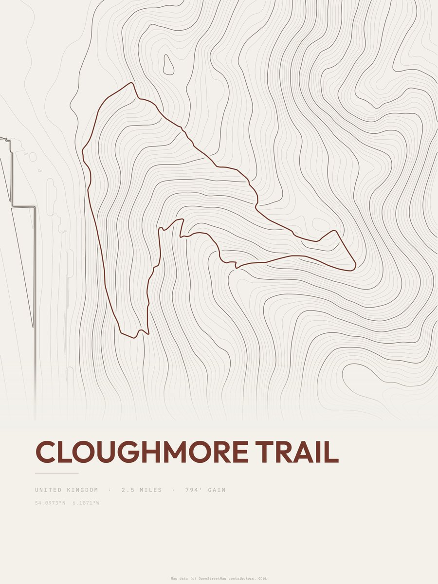 Cloughmore Trail Topographic print
