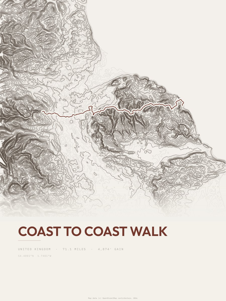 Coast to Coast Walk Topographic print