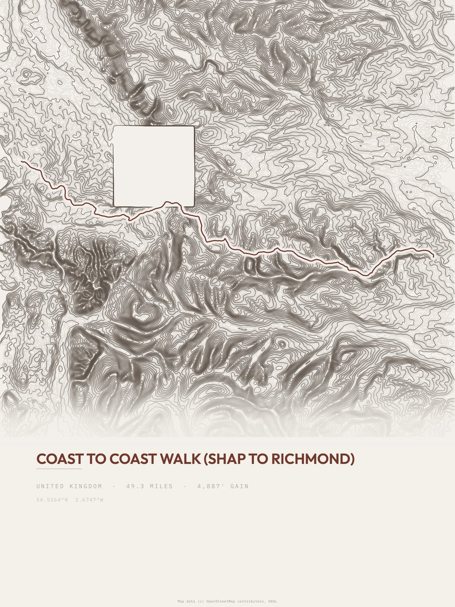 Coast to Coast Walk topographic trail print