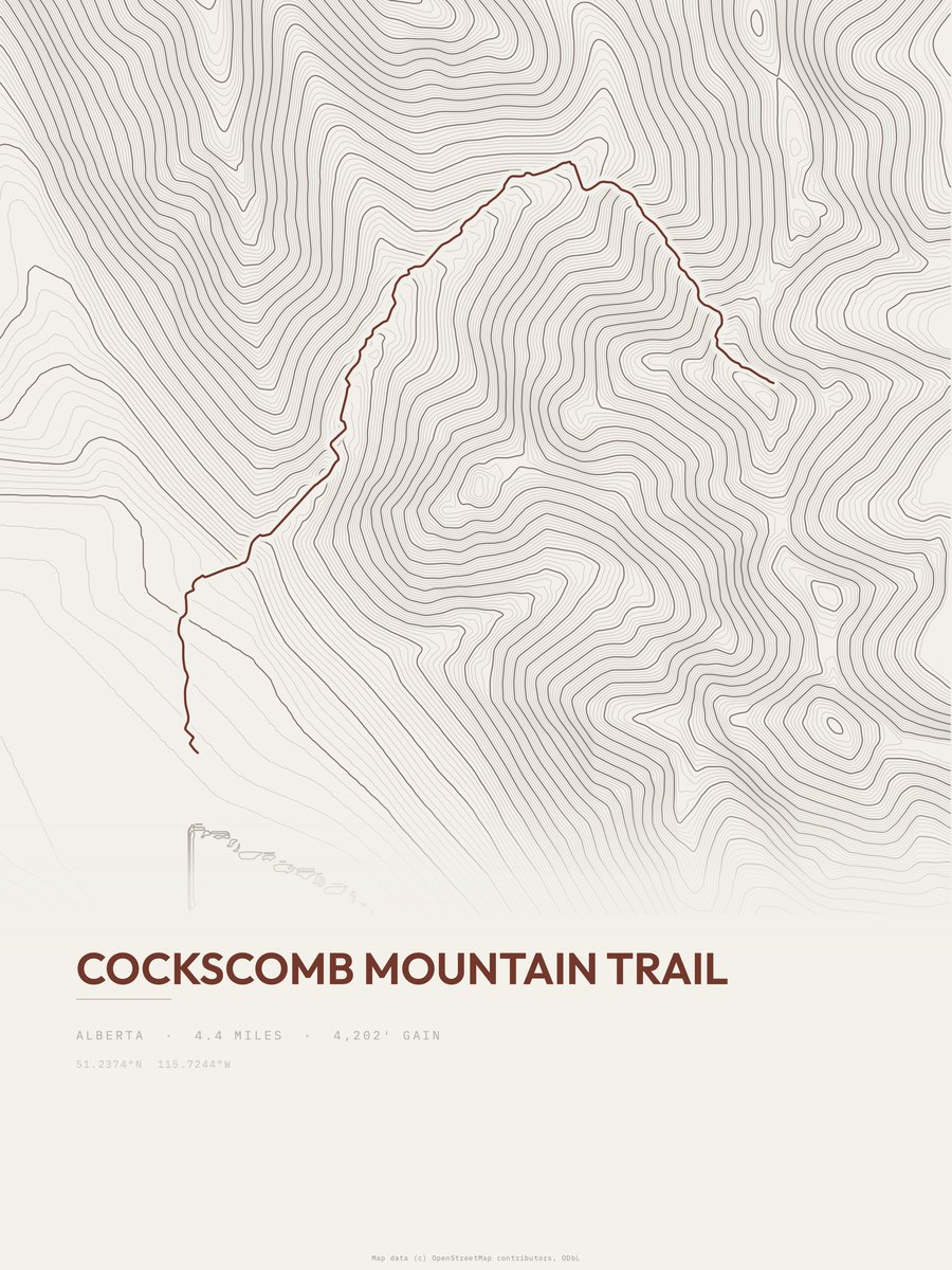Cockscomb Mountain Trail topographic trail print