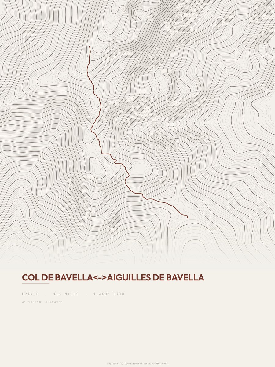 Aiguilles de Bavella topographic trail print