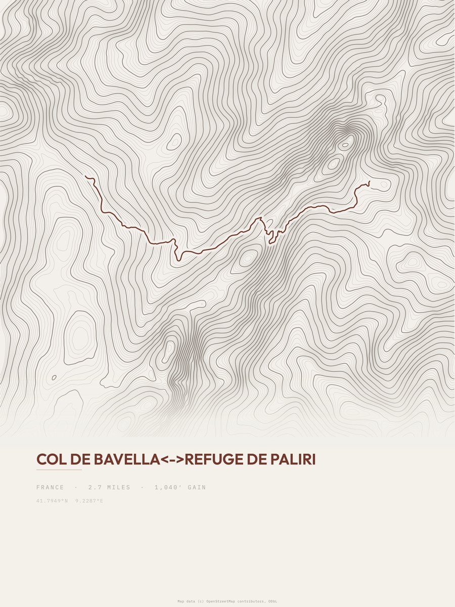 Refuge de Paliri topographic trail print