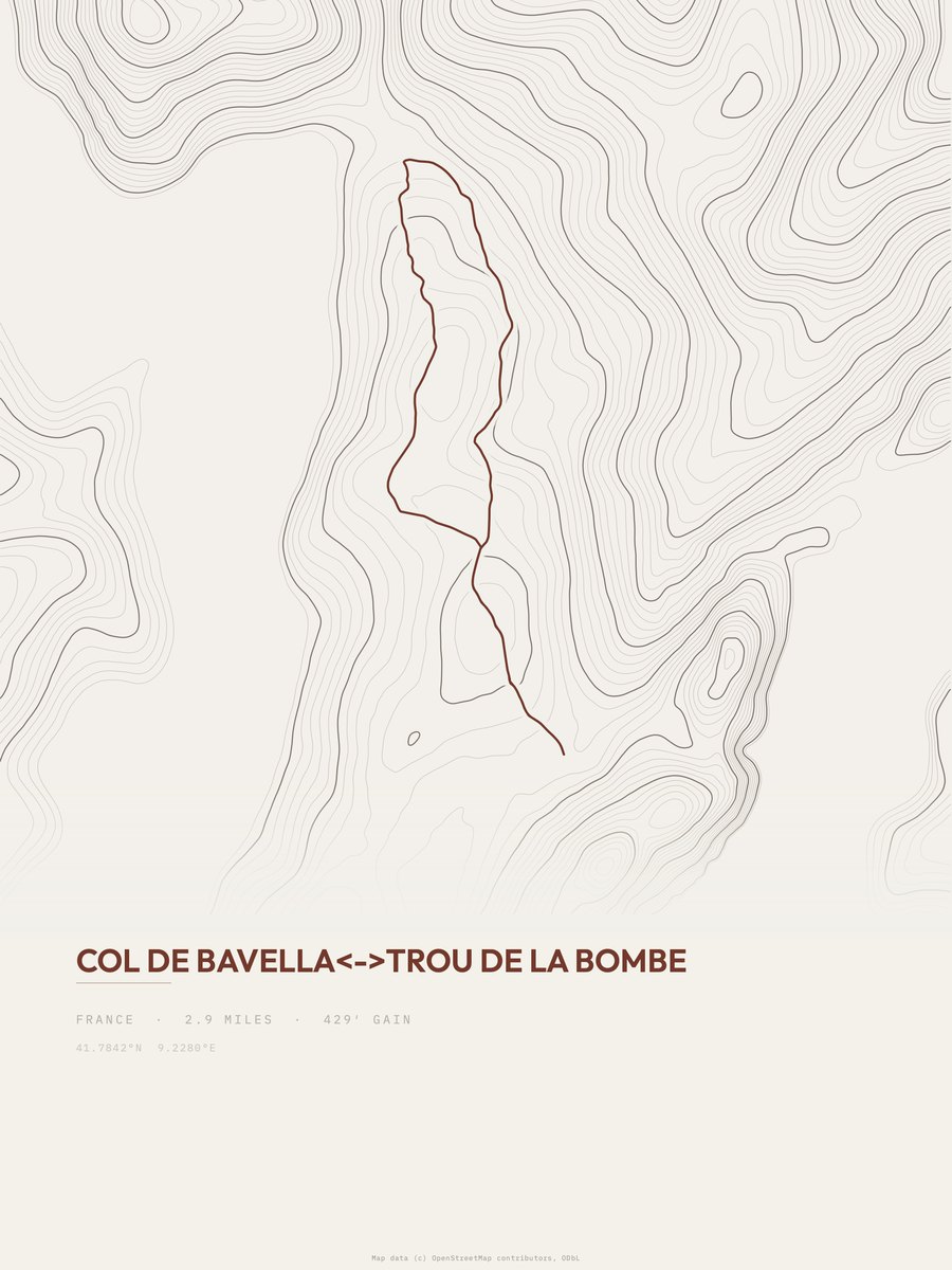 Trou de la Bombe topographic trail print