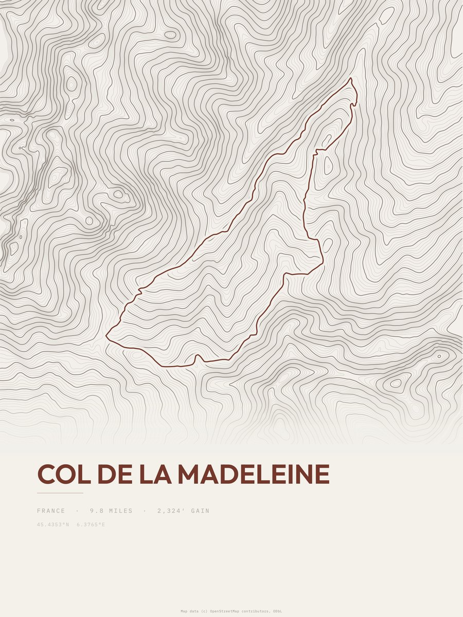 Col de la Madeleine topographic trail print
