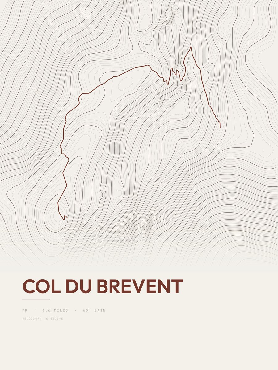 Col du Brevent topographic trail print