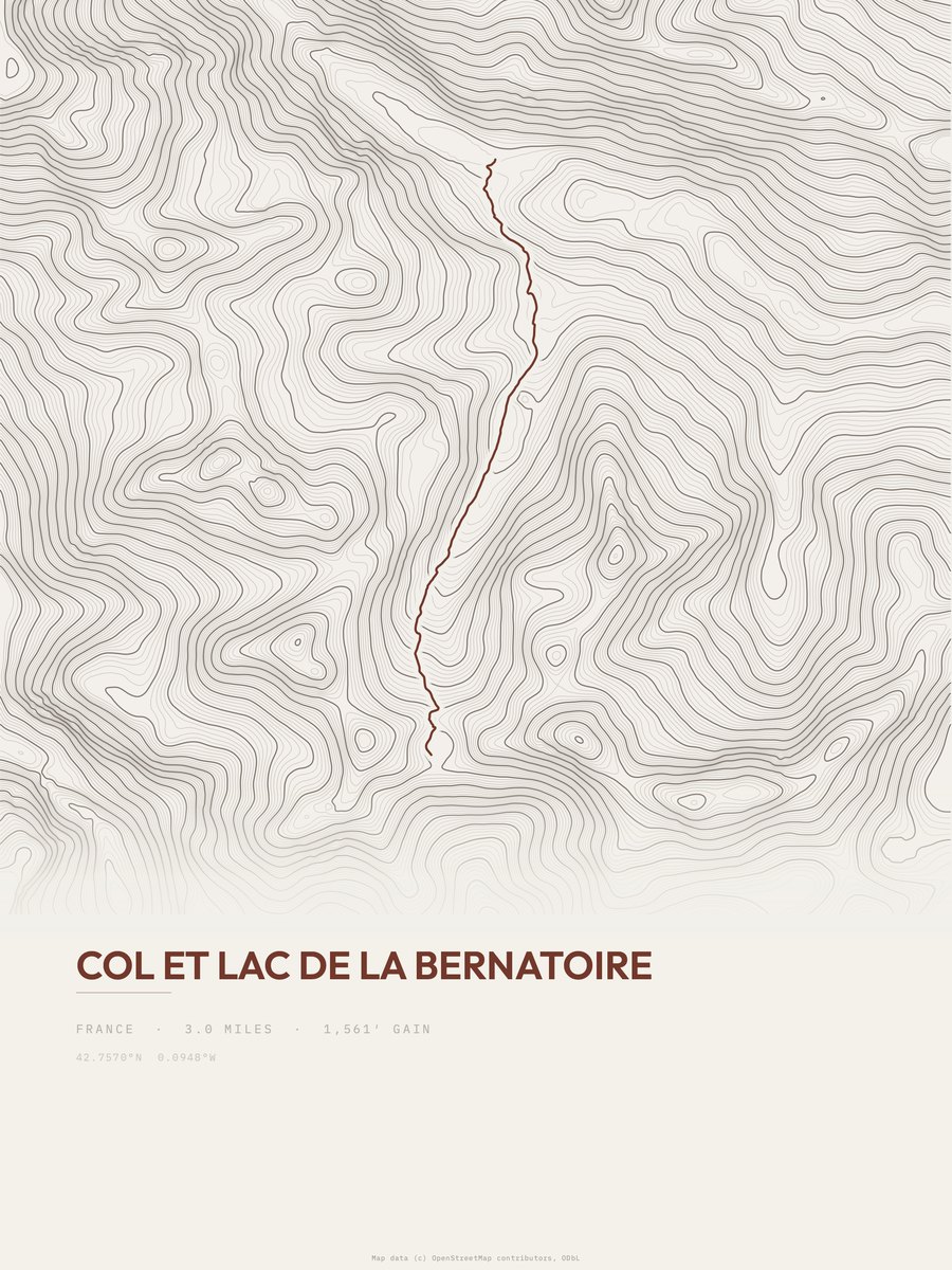 Col et Lac de la Bernatoire topographic trail print