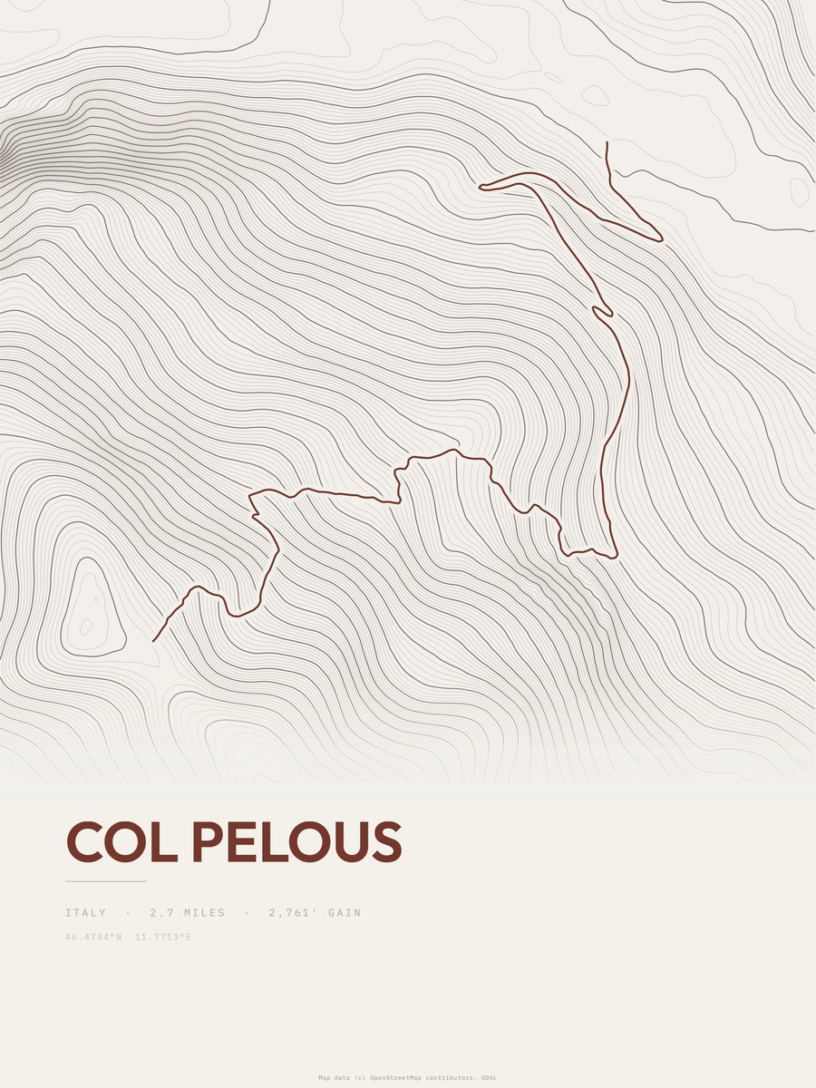Col Pelous topographic trail print