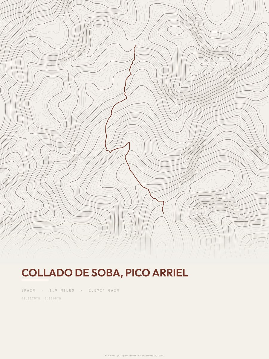 Collado de Soba, Pico Arriel topographic trail print