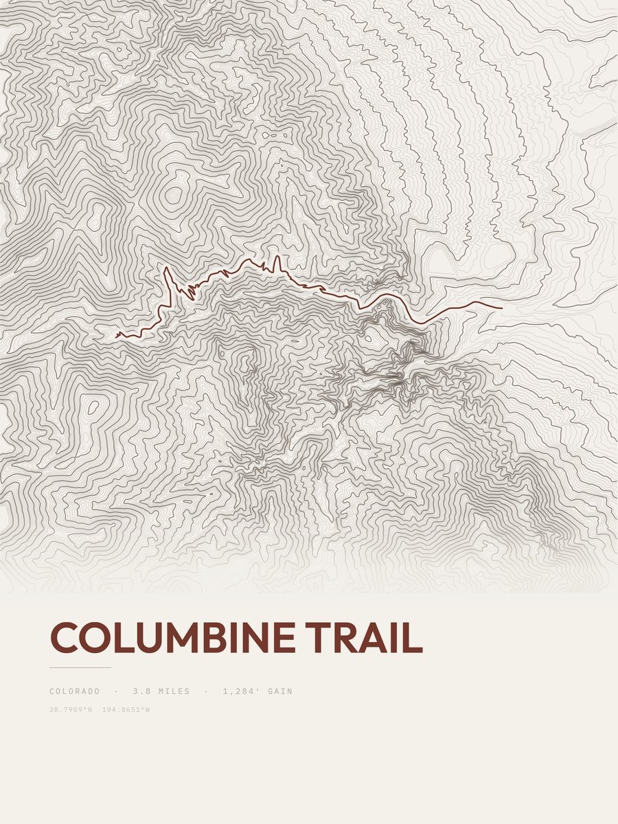 Columbine Trail topographic trail print