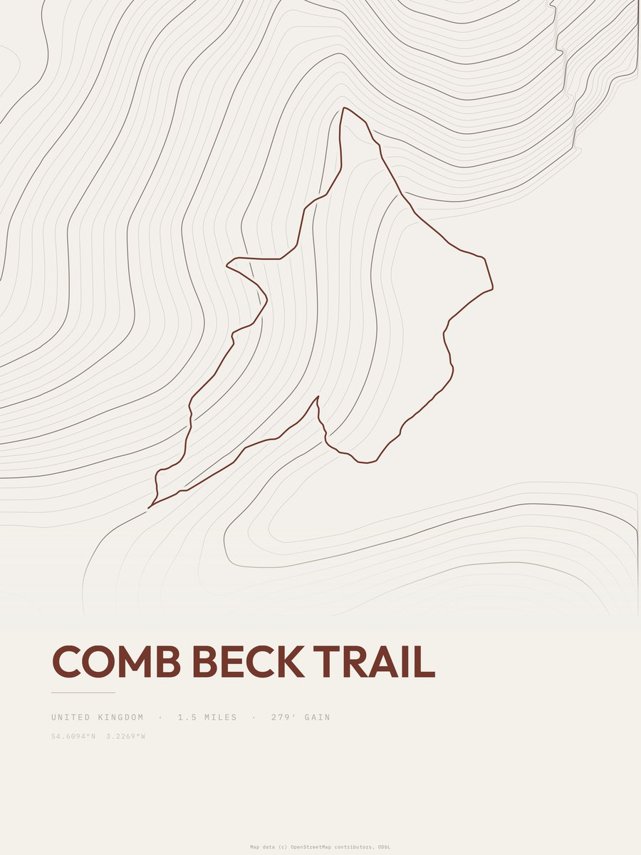 Comb Beck Trail topographic trail print