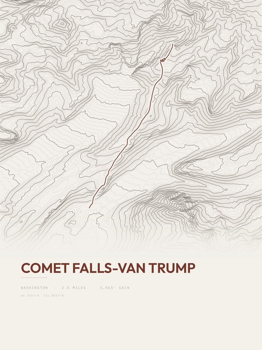 Comet Falls-Van Trump topographic trail print