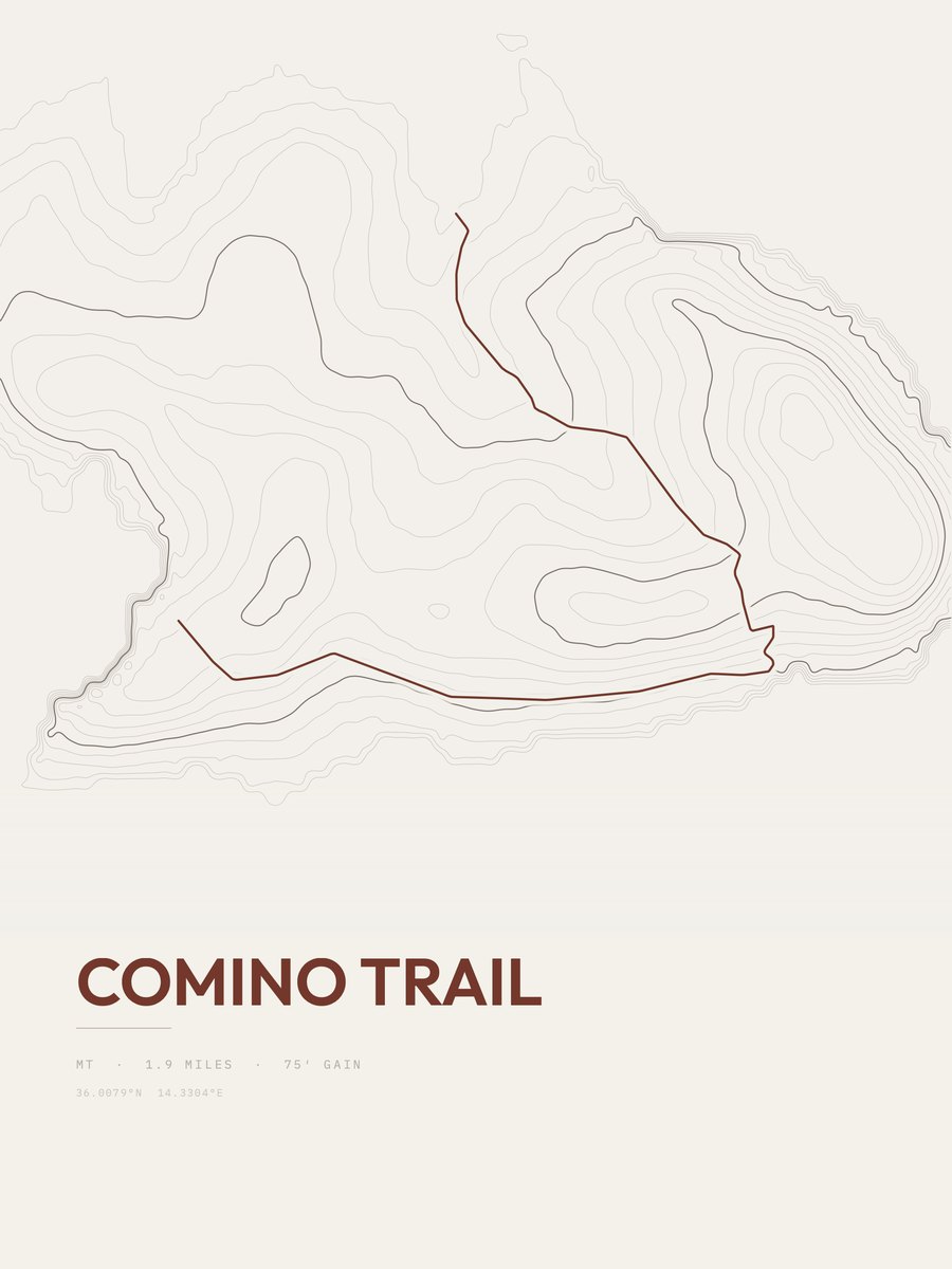 Comino Trail topographic trail print